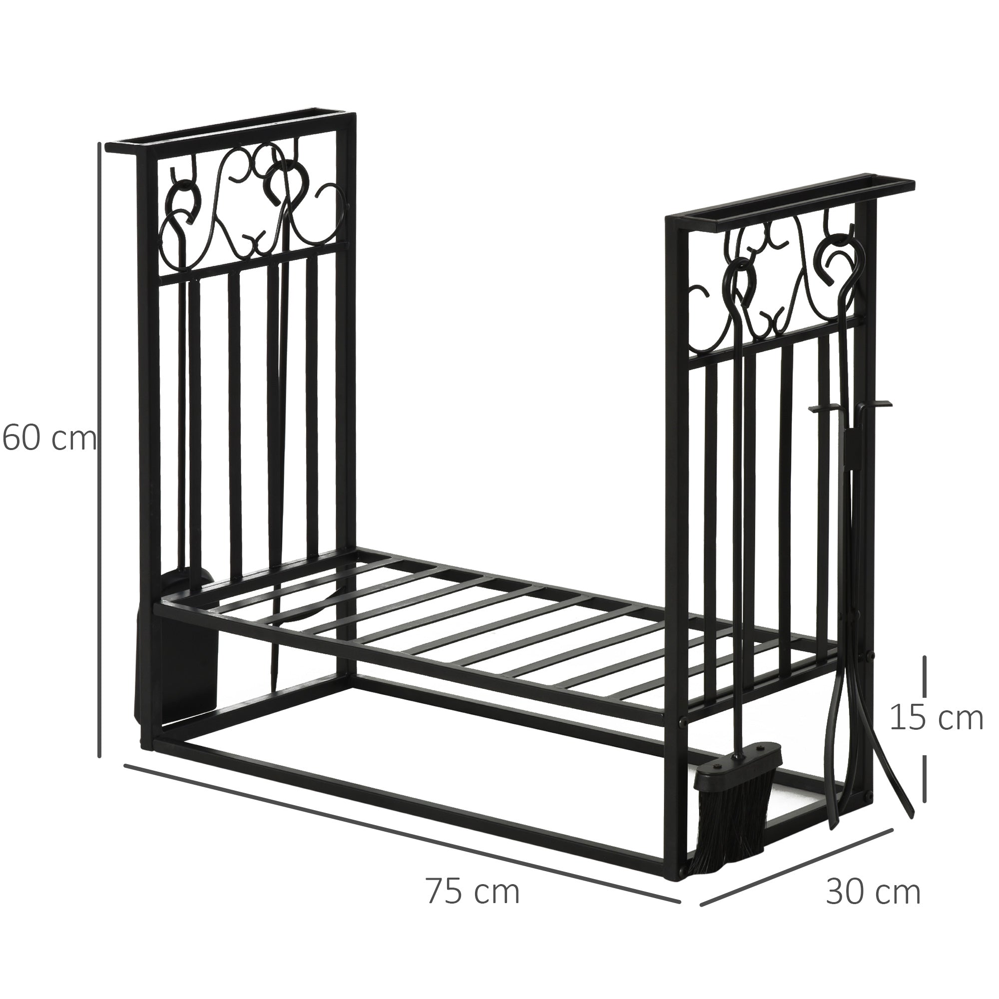 EasyComfort Portalegna in Acciaio Nero per Interni ed Esterni con 4 Attrezzi Inclusi