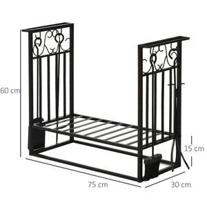 EasyComfort Portalegna in Acciaio Nero per Interni ed Esterni con 4 Attrezzi Inclusi