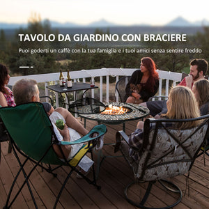 EasyComfort Braciere da Esterno 3 in 1 con Tavolino, Griglia e Attizzatoio, in Metallo e Ceramica, 75x75x60 cm