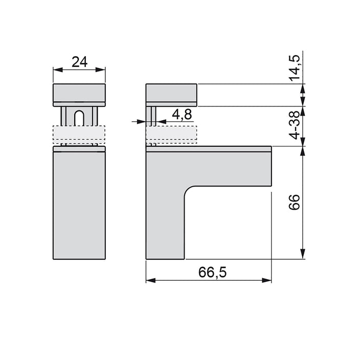 Emuca Supporto Squad 2 per mensola in legno o vetro, Verniciato alluminio, Tecnoplastica e Zama, 1 u.