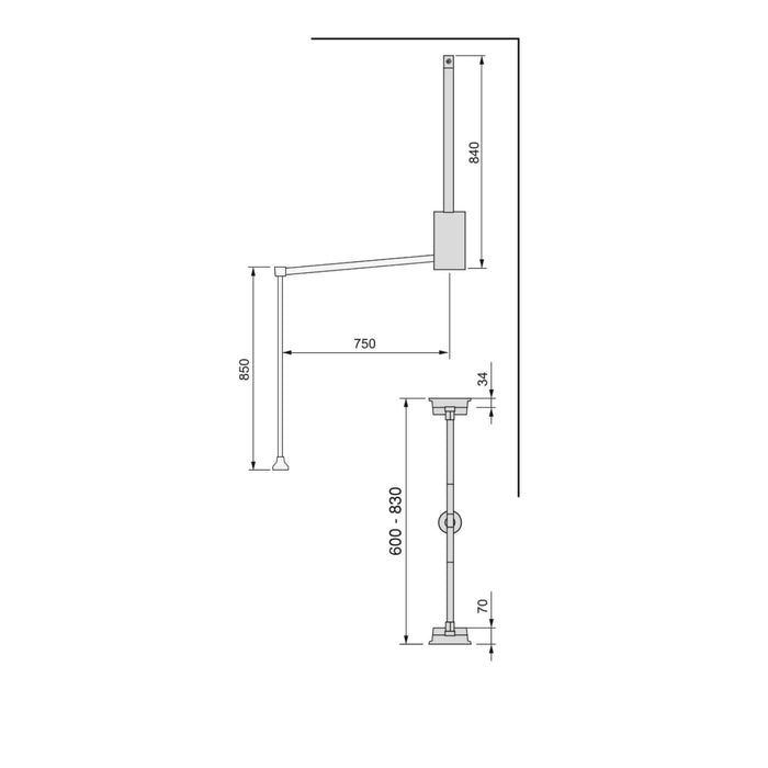 Emuca Appendiabiti per armadio Hang, 600 - 830, Verniciato moka, Acciaio e Tecnoplastica, 1 u.