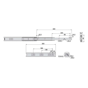 Emuca Kit guide per cassetti, a sfera, 45x 300 mm, estrazione totale, Zincato, 5 u.