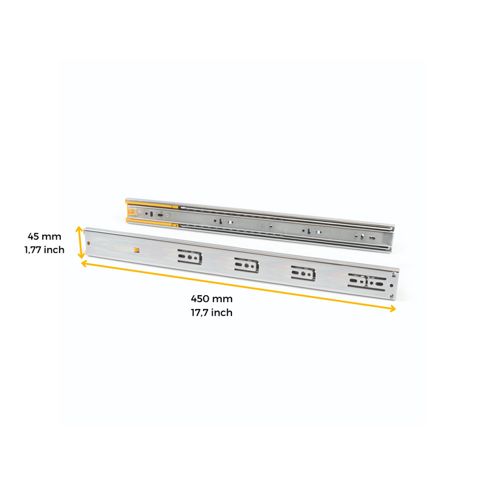 Emuca Guide a sfere per cassetti con estrazione totale e chiusura soft, altezza 45 mm, 450, Zincato bianco, Acciaio