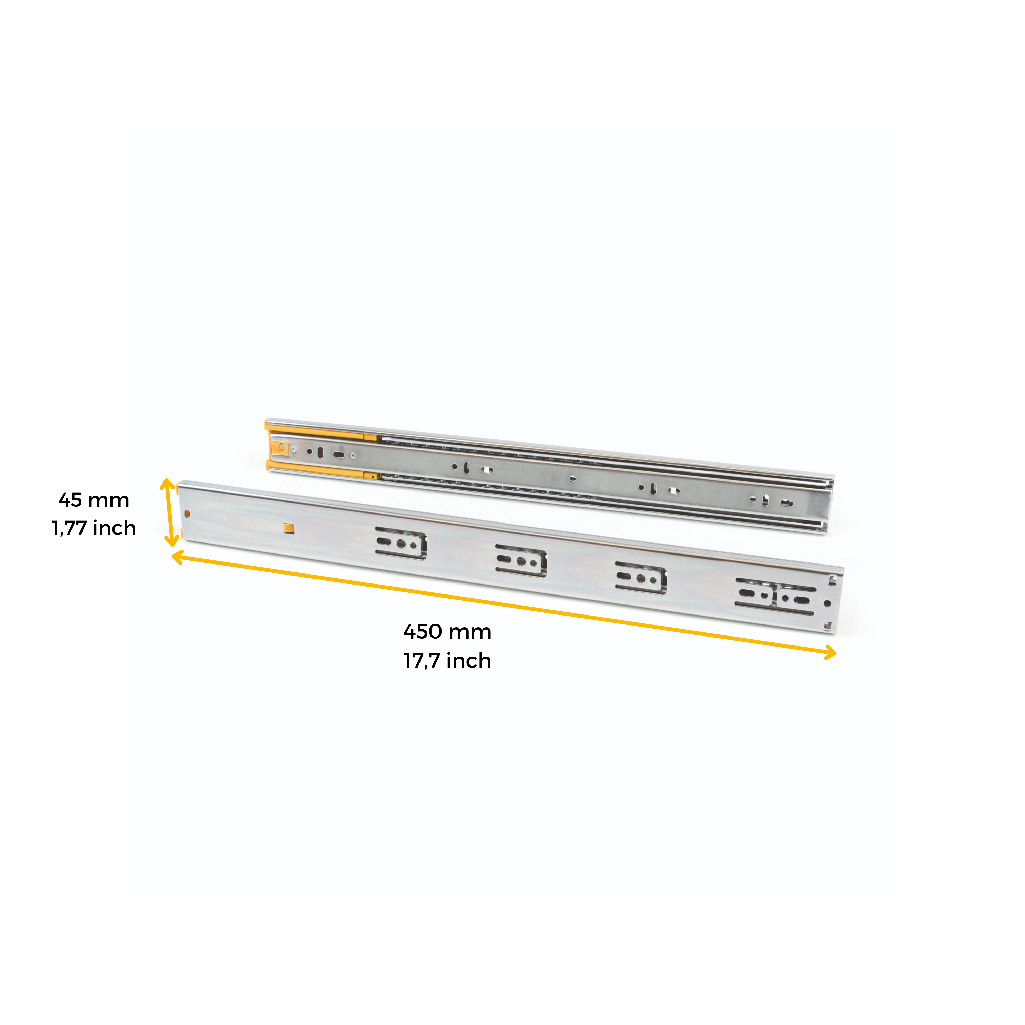 Emuca Guide a sfere per cassetti con estrazione totale e chiusura soft, altezza 45 mm, 450, Zincato bianco, Acciaio