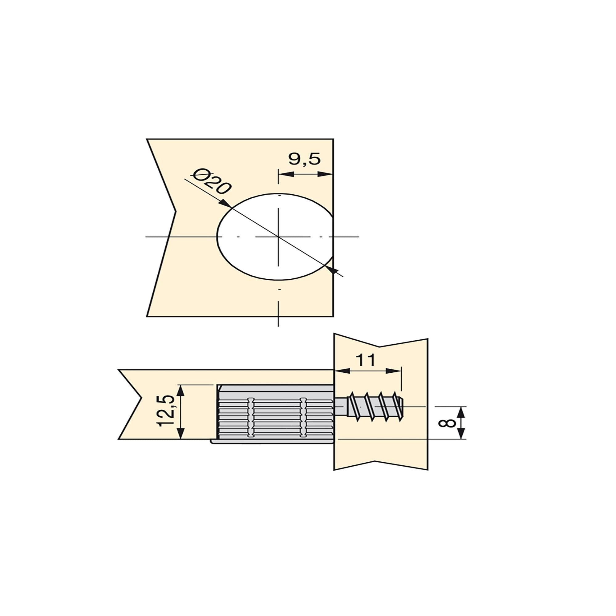 Emuca Supporto per ripiani, D. 20 mm, 12,5 mm, + Perni D.6,8 mm, Zama e Acciaio, Nichelato, 20 u.