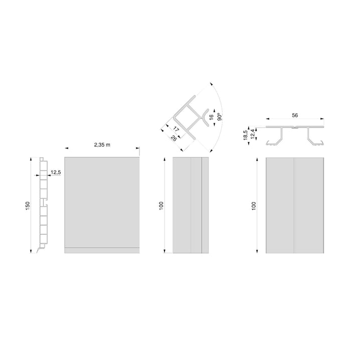 Emuca Kit battiscopa da cucina Plasline con accessori per unione, Altezza 100 mm, 2,35 m, Plastica nera, Tecnoplastica, 1 u.