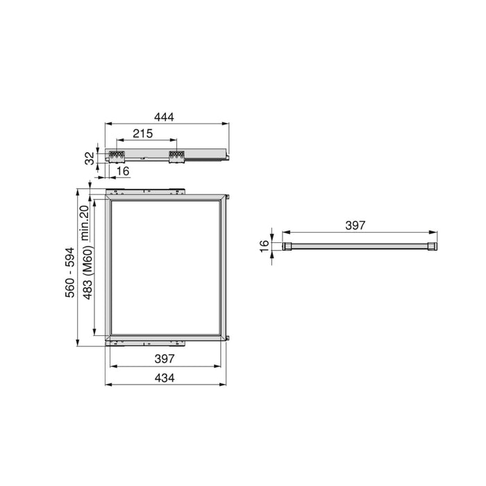 Emuca Kit 7 aste per pantaloni e telaio con guide a chiusura morbida per armadio, regolabile, modulo 600mm, Grigio pietra