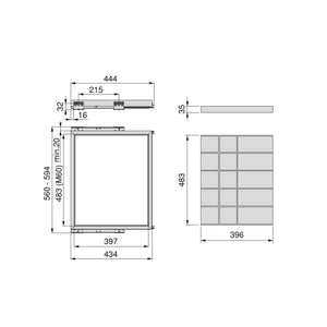 Kit Cassetto Organizzatore e Telaio per Armadio 600 mm in Alluminio e Plastica Emuca Grigio Pietra