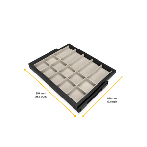 Emuca Kit cassetto organizzatore e telaio con guide a chiusura morbida per armadio, regolabile, modulo 600mm, Nero testurizzato e grigio pietra