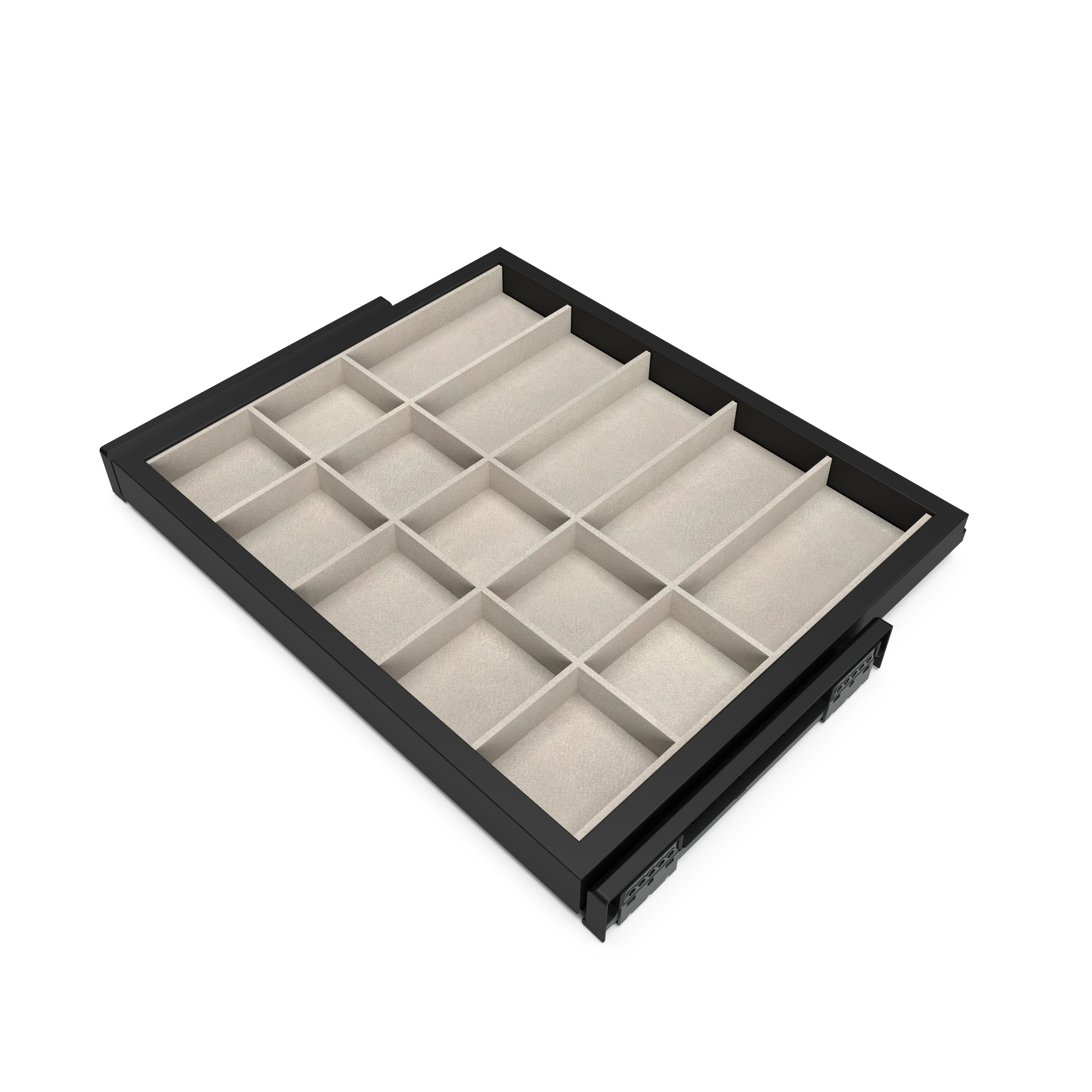 Kit Cassetto Organizzatore e Telaio per Armadio 600 mm in Alluminio e Plastica Emuca Grigio Pietra