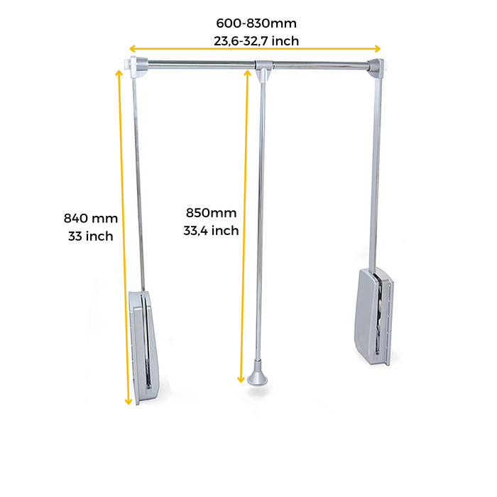 Emuca Appendiabiti per armadio Hang, 600 - 830, Verniciato grigio pietra, Acciaio e Tecnoplastica, 1 u.