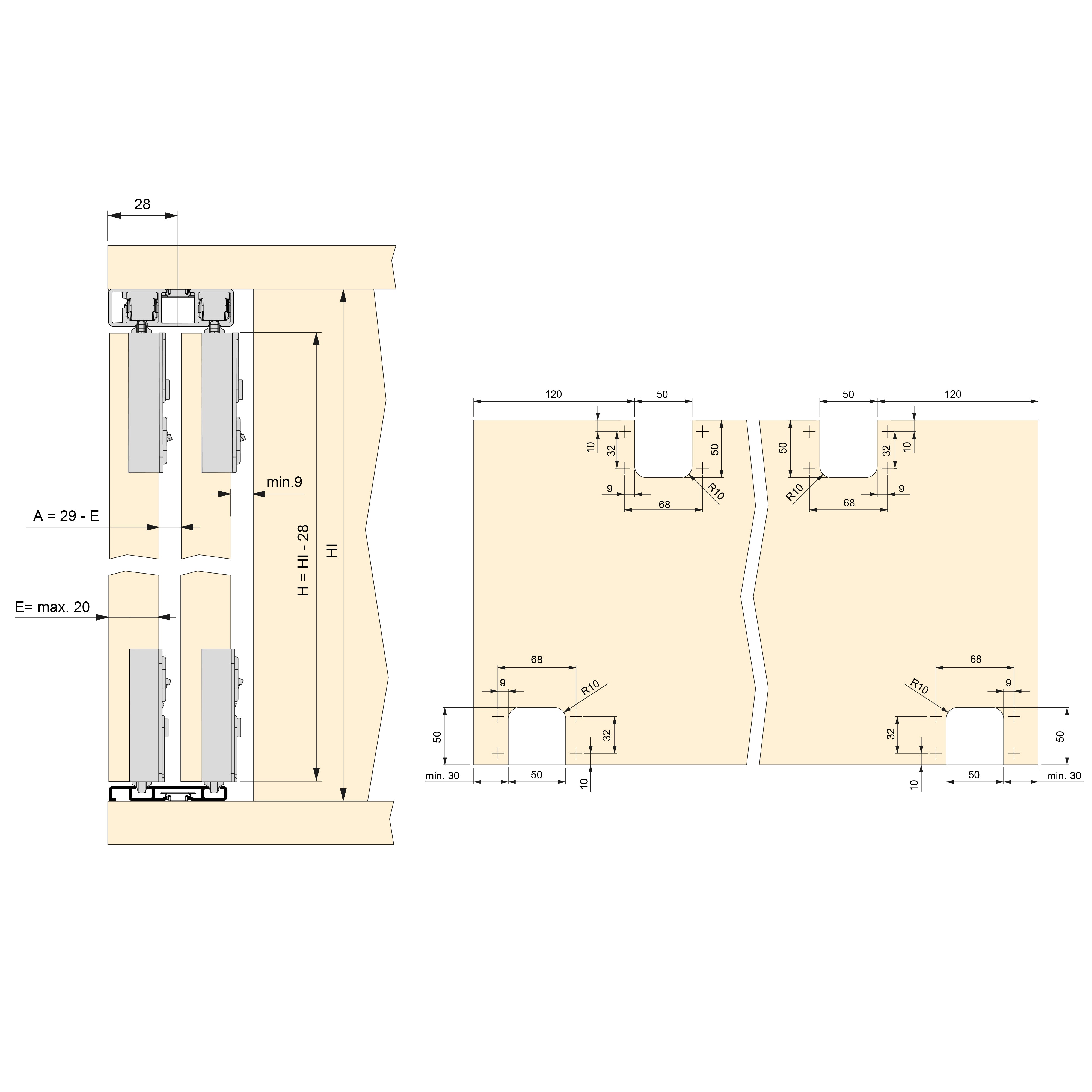 Emuca Sistema Flow da superficie in kit per un armadio con 2 ante scorrevoli in legno supportate da chiusura ammortizzat, 1 un