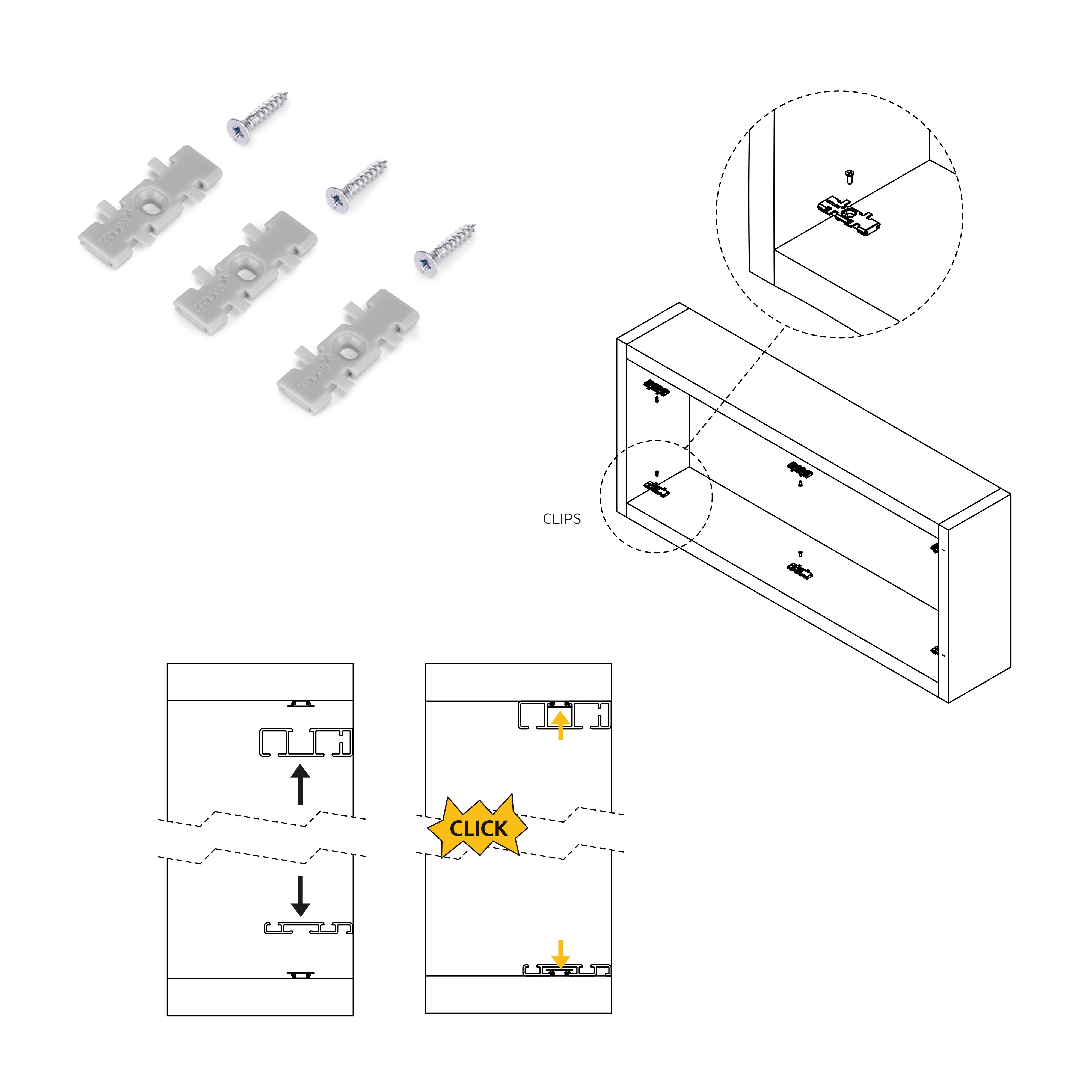 Emuca Sistema Flow da superficie in kit per un armadio con 2 ante scorrevoli in legno supportate da chiusura ammortizzat, 1 un