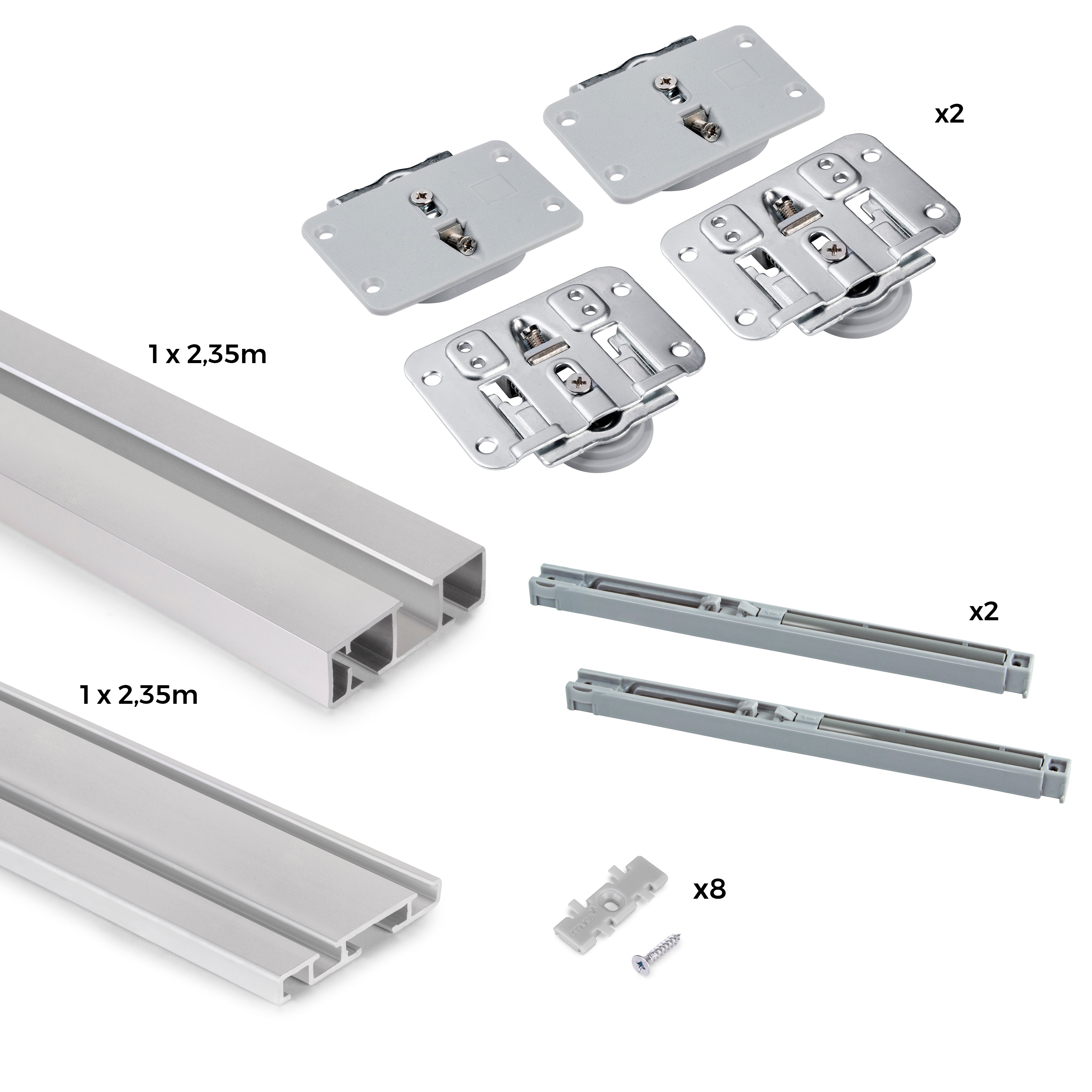 Emuca Sistema Flow da superficie in kit per un armadio con 2 ante scorrevoli in legno supportate da chiusura ammortizzat, 1 un