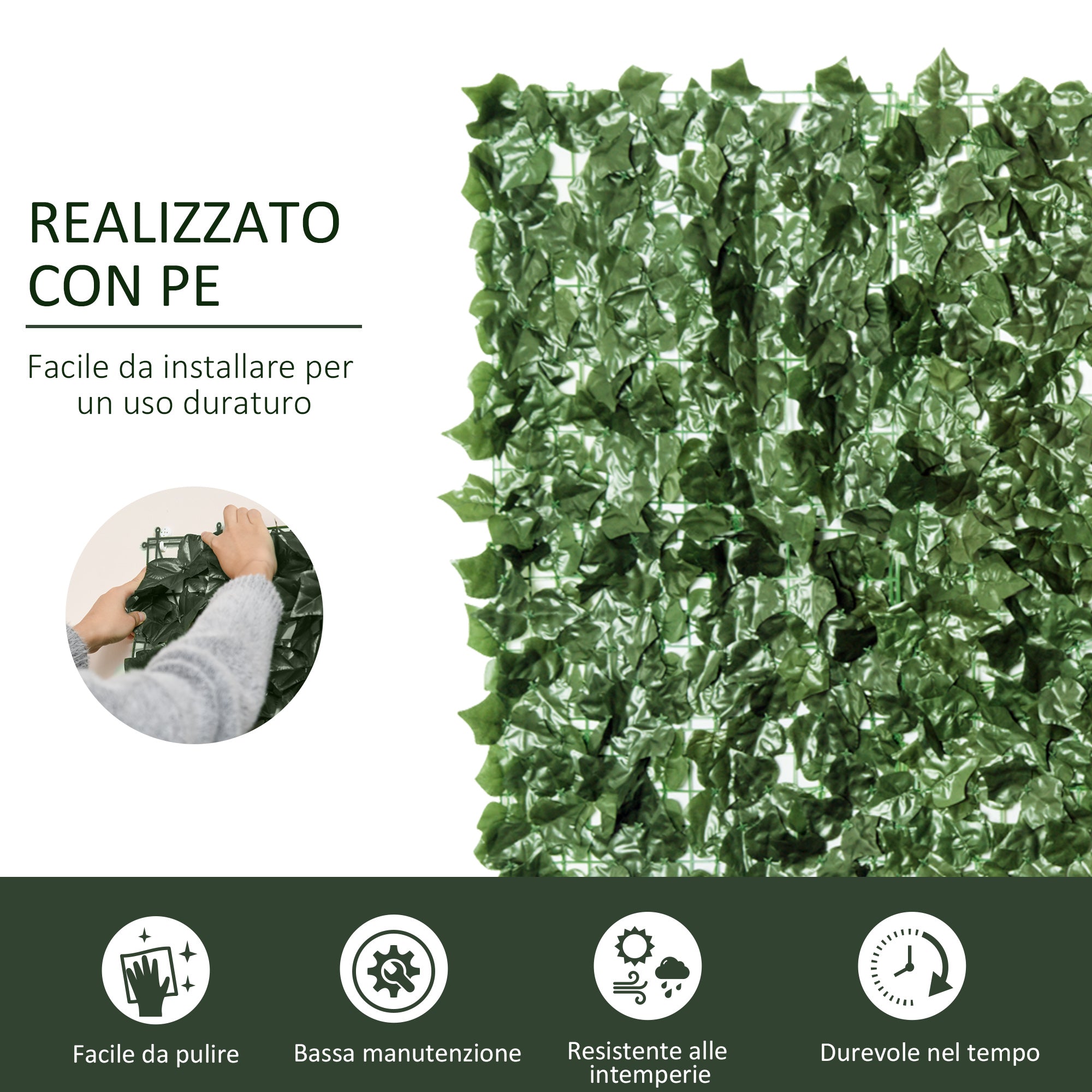 EasyComfort Rotolo di Siepe Artificiale per Balcone e Giardino in PE Anti-UV, Siepe Finta con Foglie Verde Scuro 240x100cm