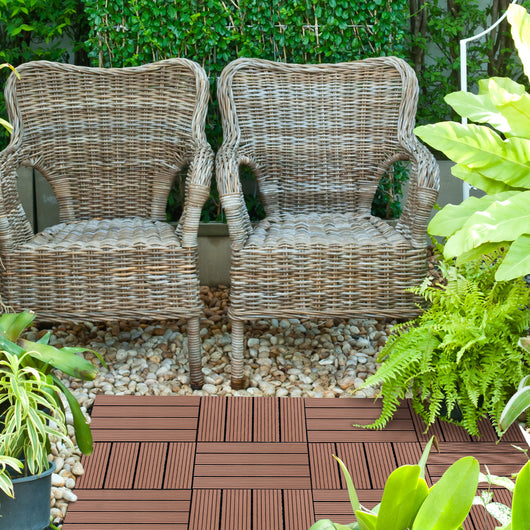 EasyComfort Piastrelle da Giardino Incastrabili Set da 11 Mattonelle per Esterno 30x30 cm Marrone