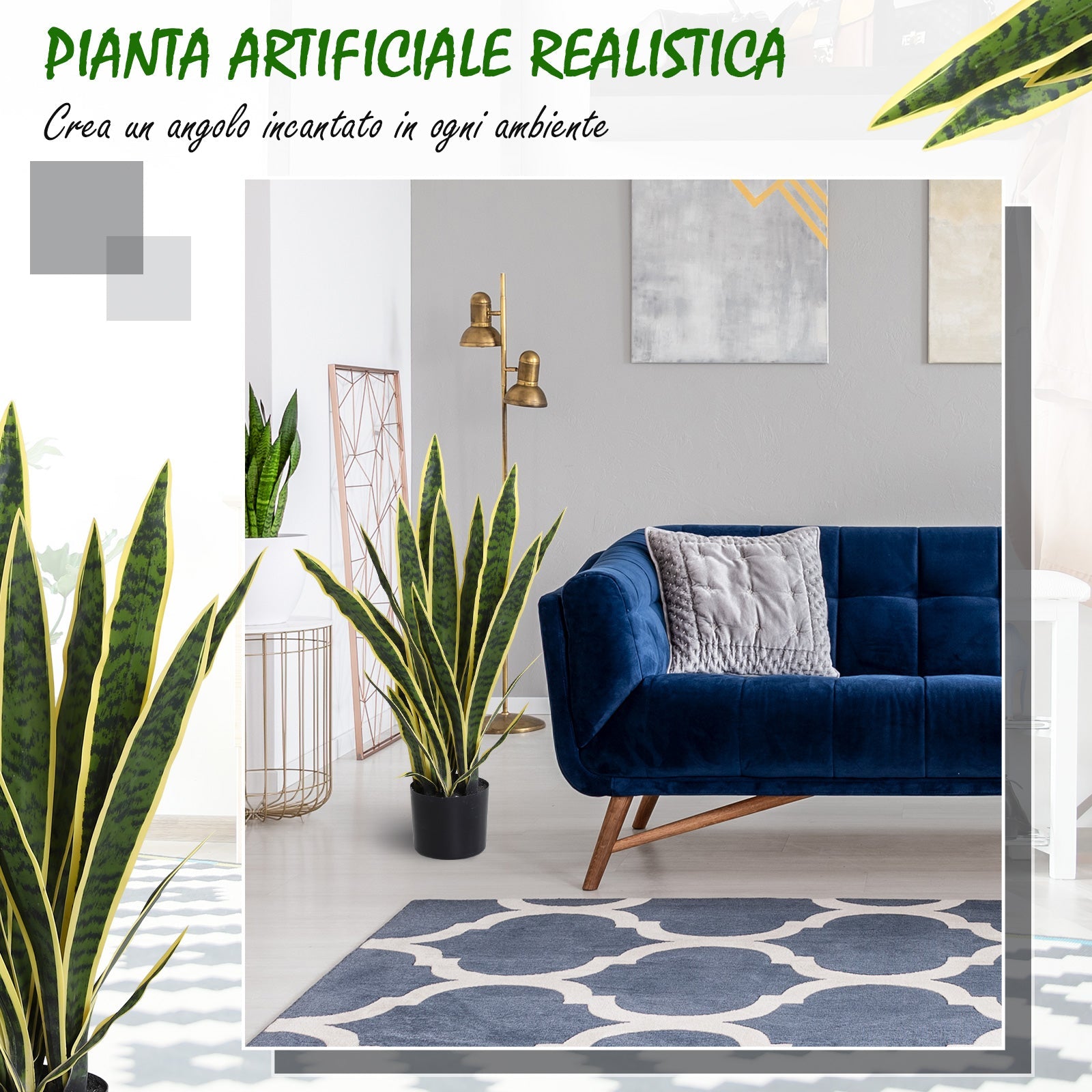 Pianta Artificiale Sanseveria Ø15x80 cm con Vaso  Verde