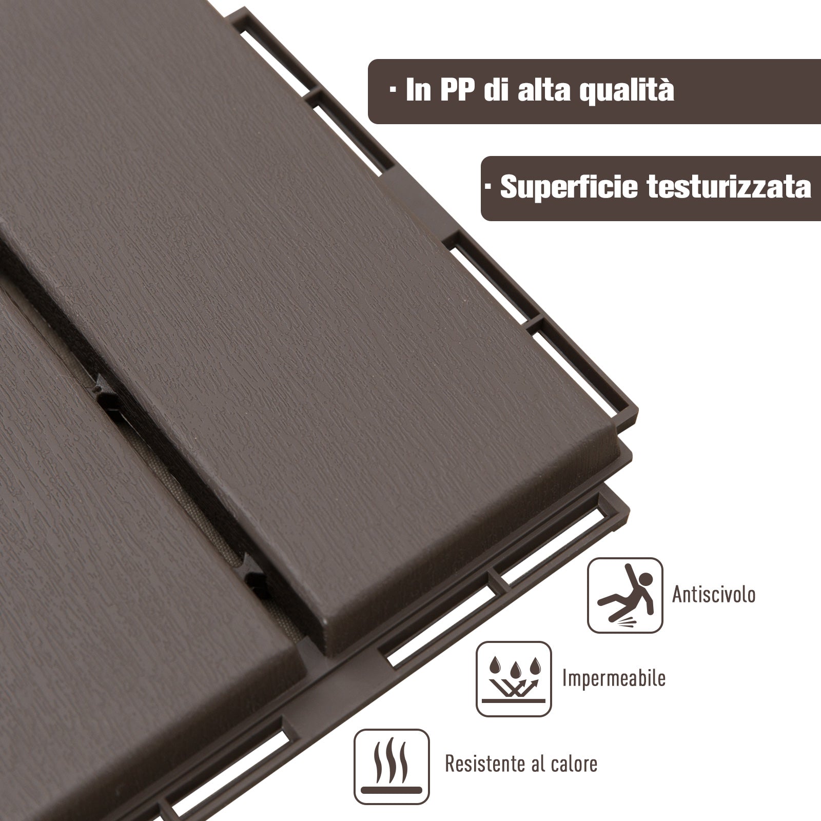 Set 9 Mattonelle a Incasto Effetto Legno 30x30x2 cm  Deck Marrone