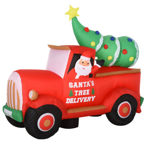 Babbo Natale con Camion e Albero Gonfiabile 215x102x180 cm con Luci a LED