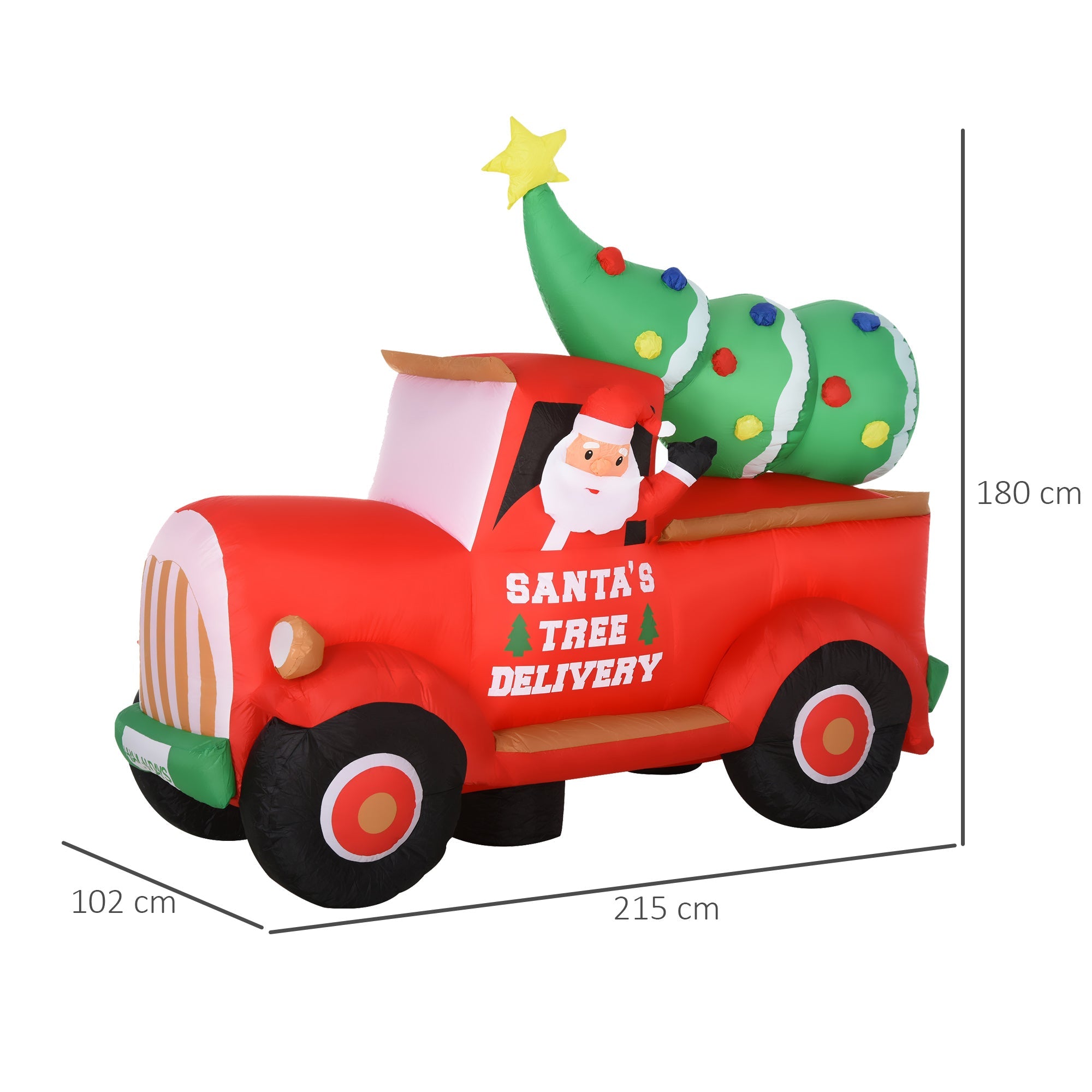 Babbo Natale con Camion e Albero Gonfiabile 215x102x180 cm con Luci a LED