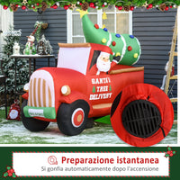 Babbo Natale con Camion e Albero Gonfiabile 215x102x180 cm con Luci a LED