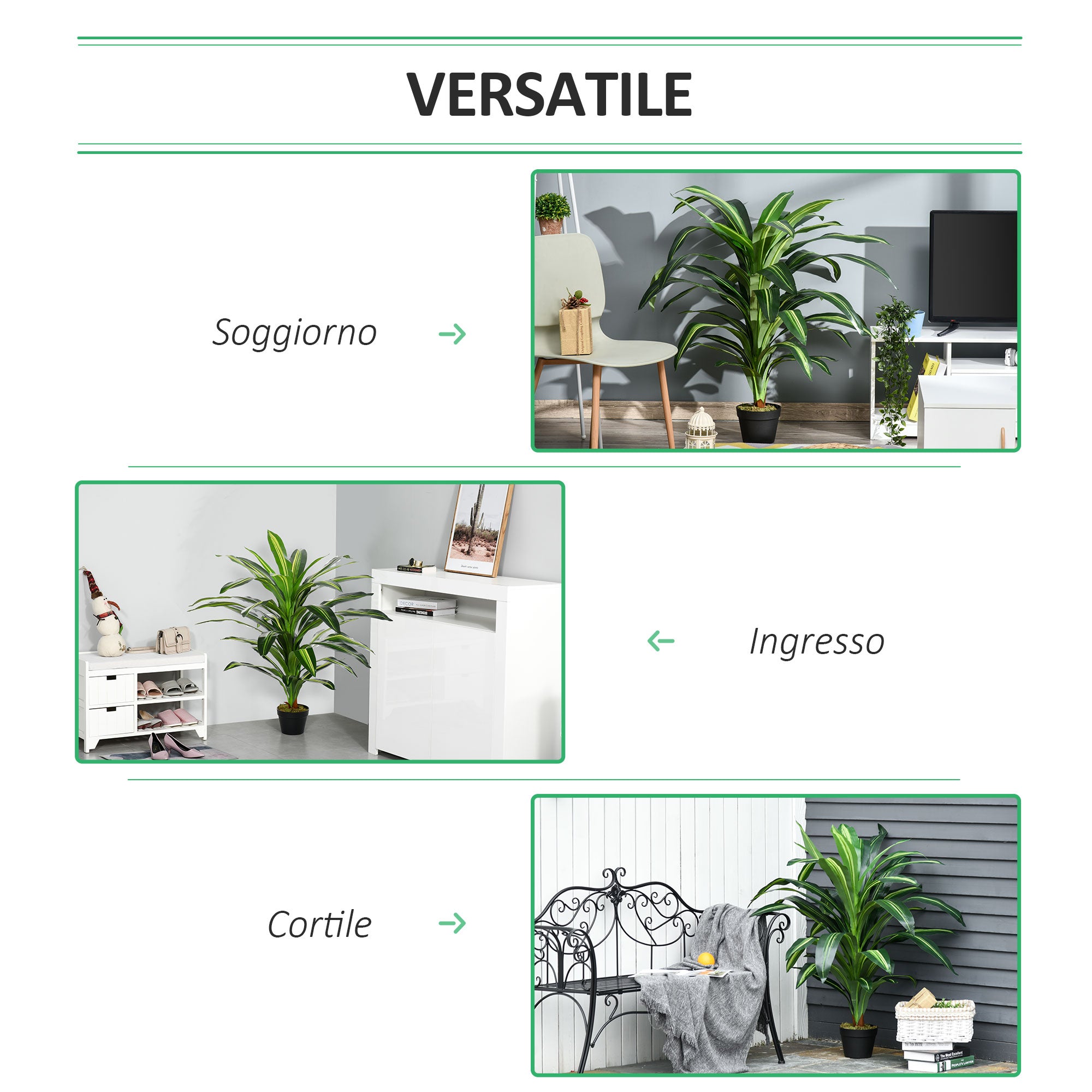 EasyComfort Pianta Tropicale Decorativa Dracena Finta in Plastica con Vaso per Interno ed Esterno, Ф18 x 110cm