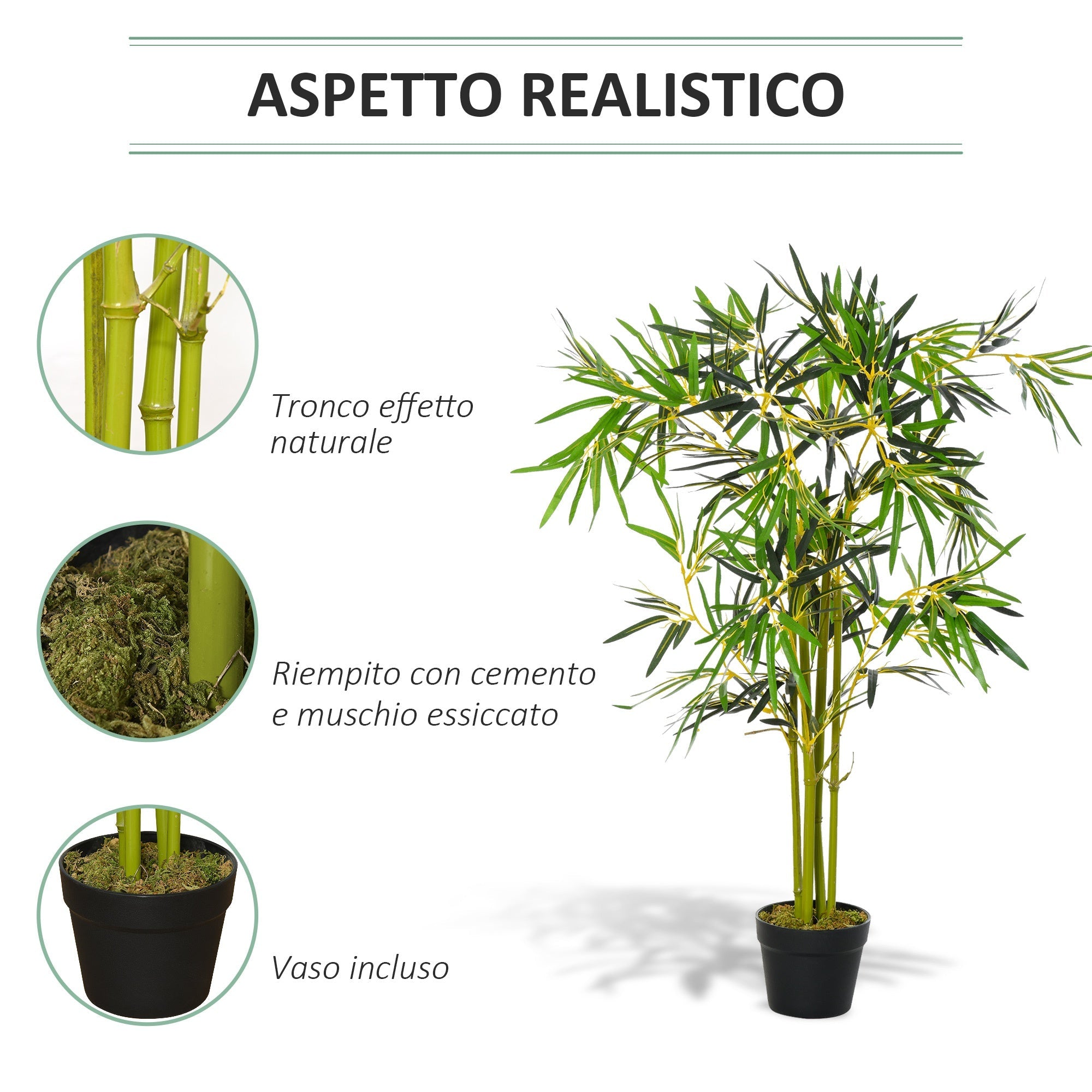 Pianta Artificiale Bambà¹ H120 cm con Vaso Verde