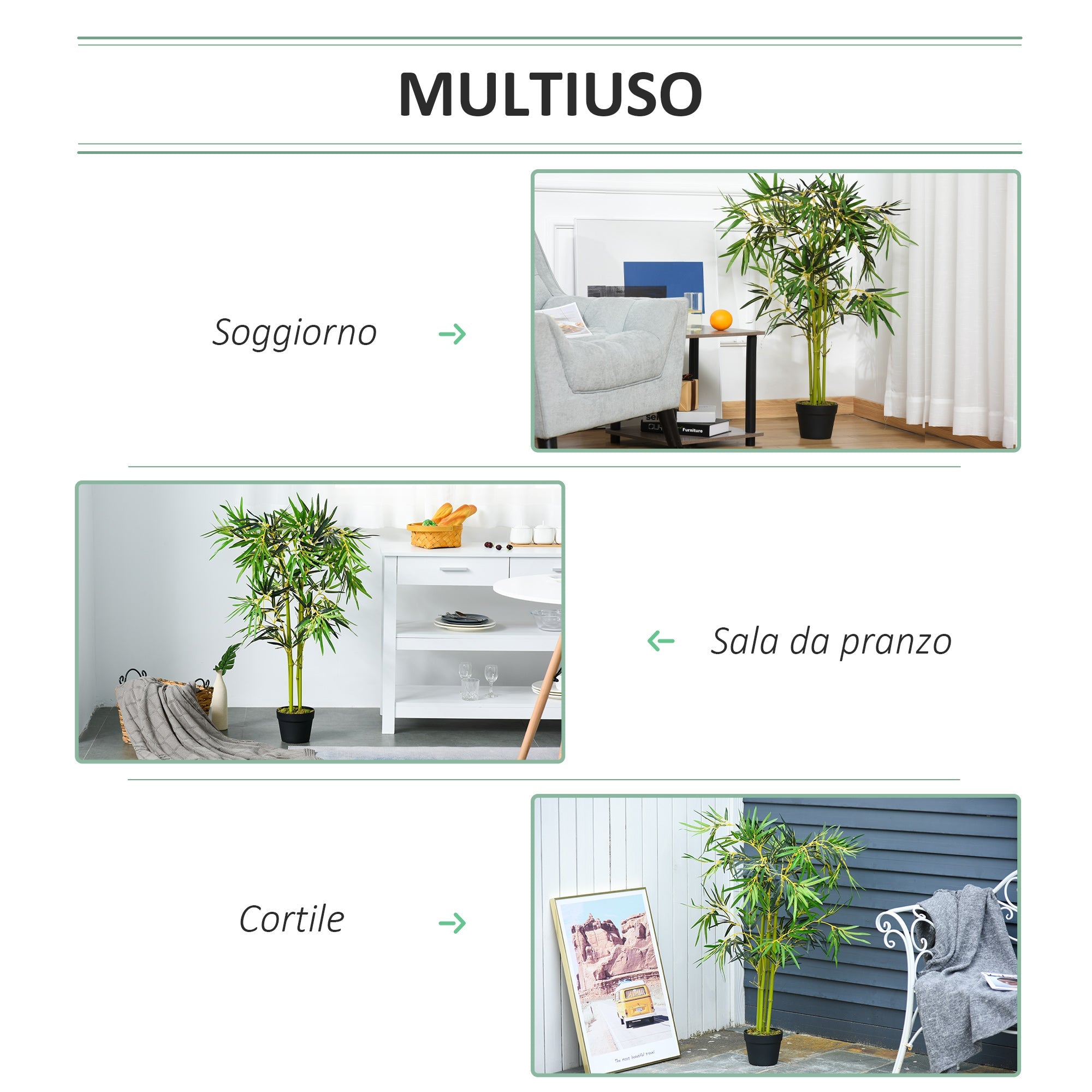 Pianta Artificiale Bambà¹ H120 cm con Vaso Verde