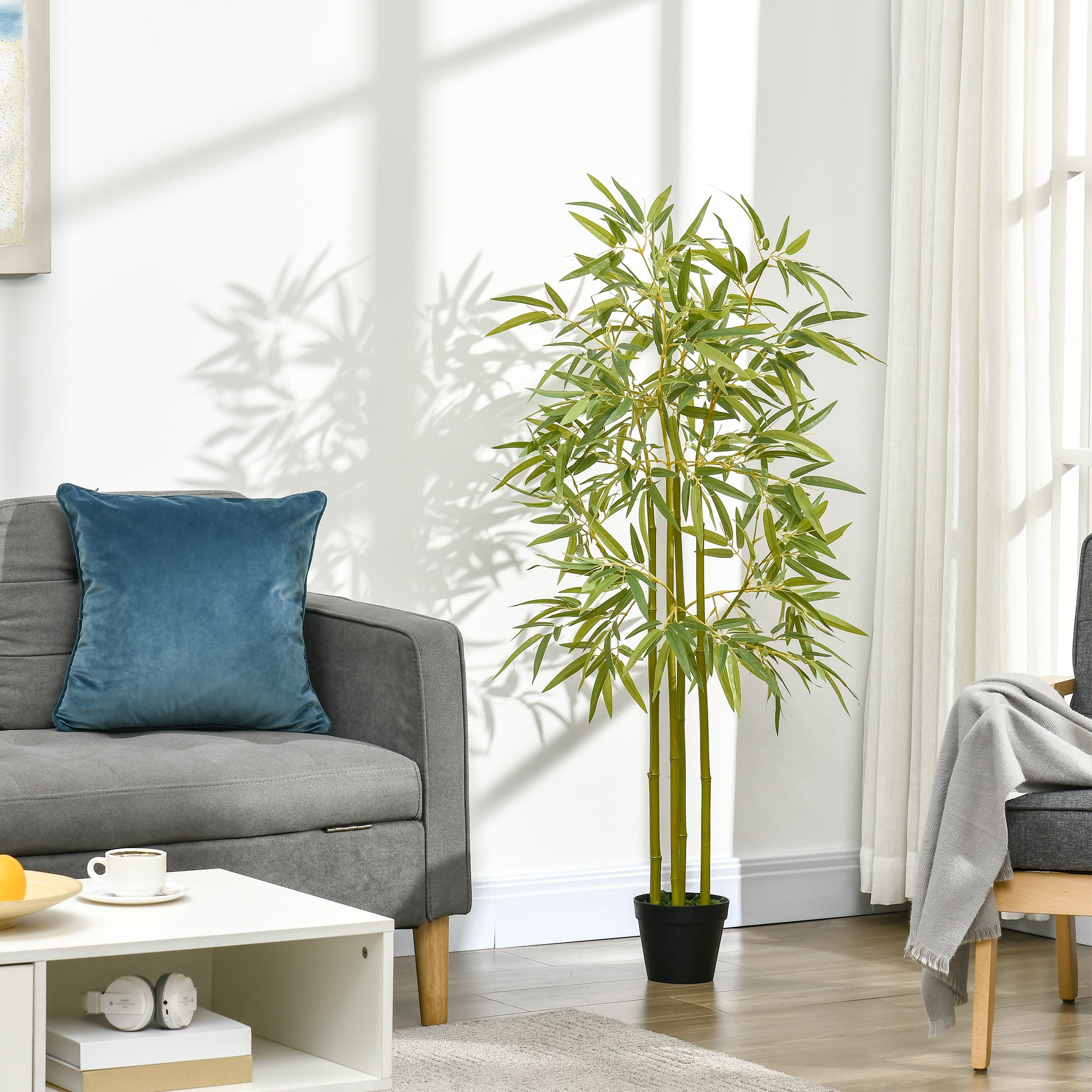 Easycomfort Bambù in Vaso Artificiale, Pianta Finta Decorazione per Interno ed Esterno, Altezza 120cm, Verde