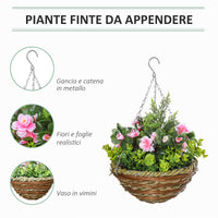 Set 2 Piante Artificiali Lisianthus da Appendere con Vaso e Catenelle Rosa e Verde