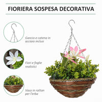 EASYCOMFORT  Pianta Artificiale di Clematide Set 2 Pezzi con Gancio, Catena e Vaso Inclusi, ?30 x 32A cm, Foglie Verdi e Fiori Bianco e Rosa