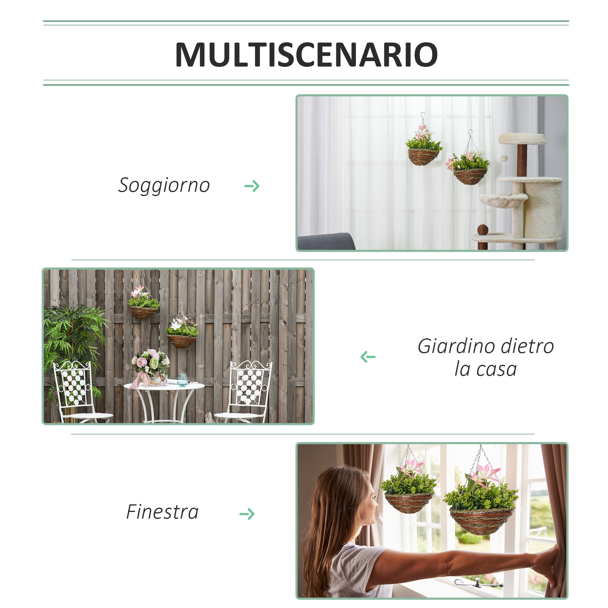 EASYCOMFORT  Pianta Artificiale di Clematide Set 2 Pezzi con Gancio, Catena e Vaso Inclusi, ?30 x 32A cm, Foglie Verdi e Fiori Bianco e Rosa