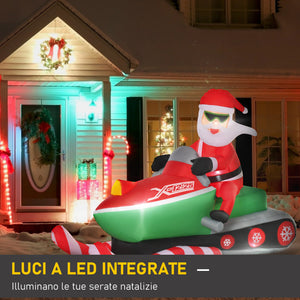 Easycomfort Babbo Natale Gonfiabile su Motoslitta 160cm con Luci LED Integrate, Decorazione Natalizia da Esterno, Verde e Rosso