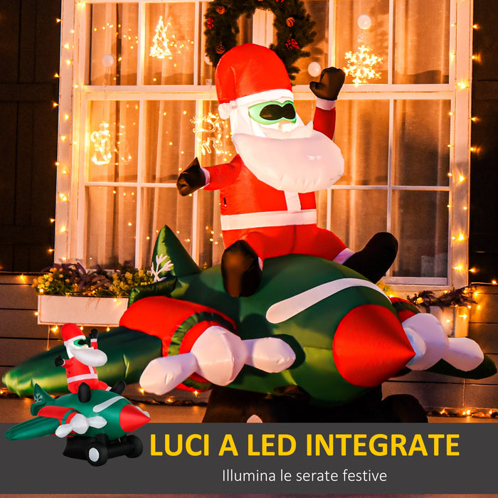 Babbo Natale Gonfiabile H160 cm con Aereo Luci LED Multicolore