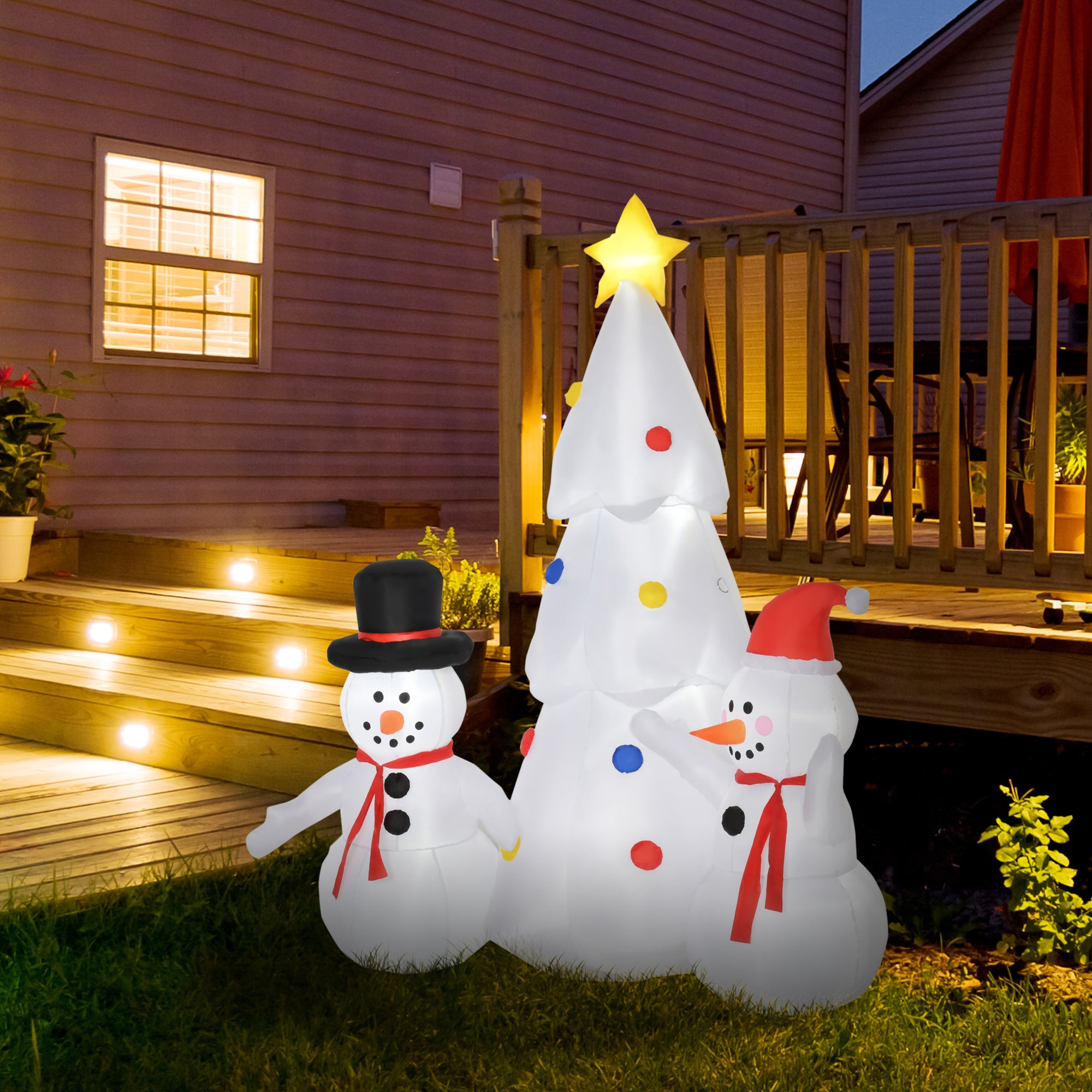 Easycomfort Albero di Natale Gonfiabile con Pupazzi di Neve, Altezza 185cm, Luci LED e Gonfiatore