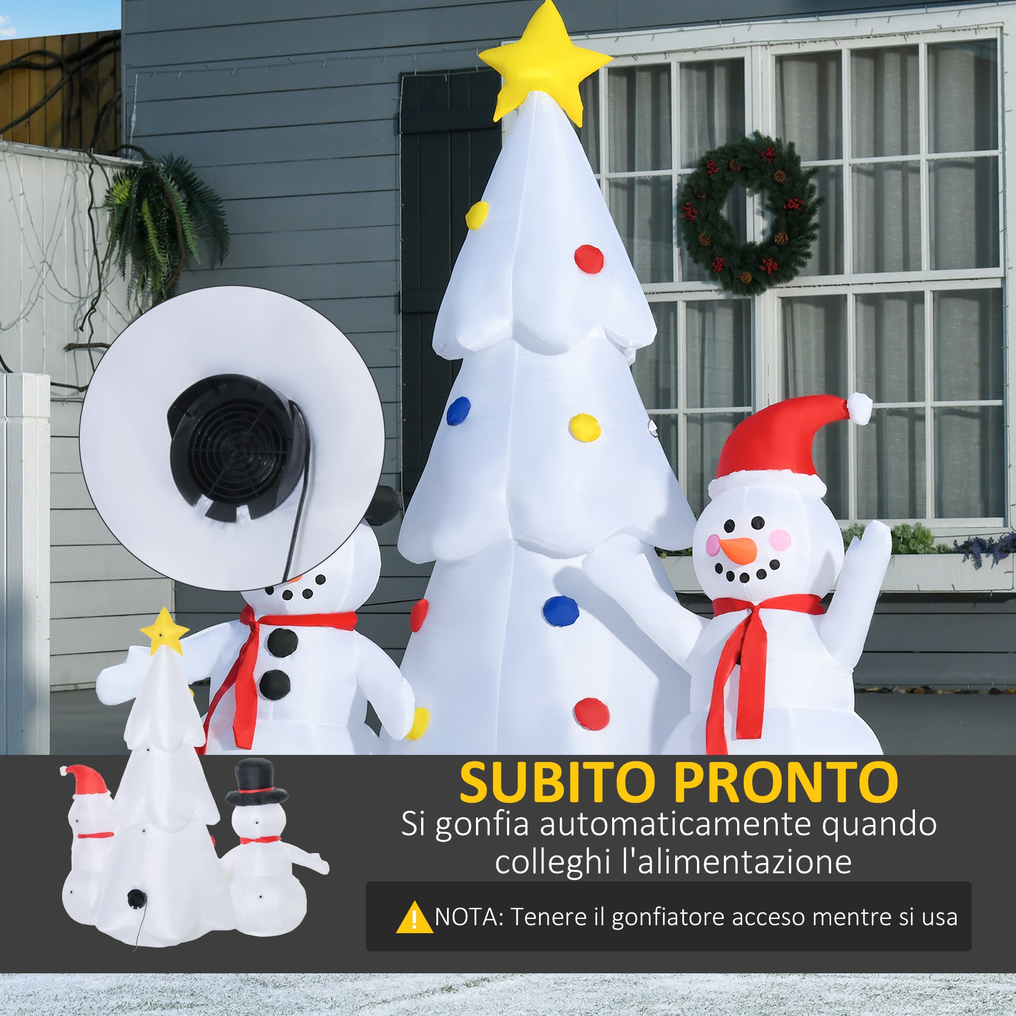 Easycomfort Albero di Natale Gonfiabile con Pupazzi di Neve, Altezza 185cm, Luci LED e Gonfiatore