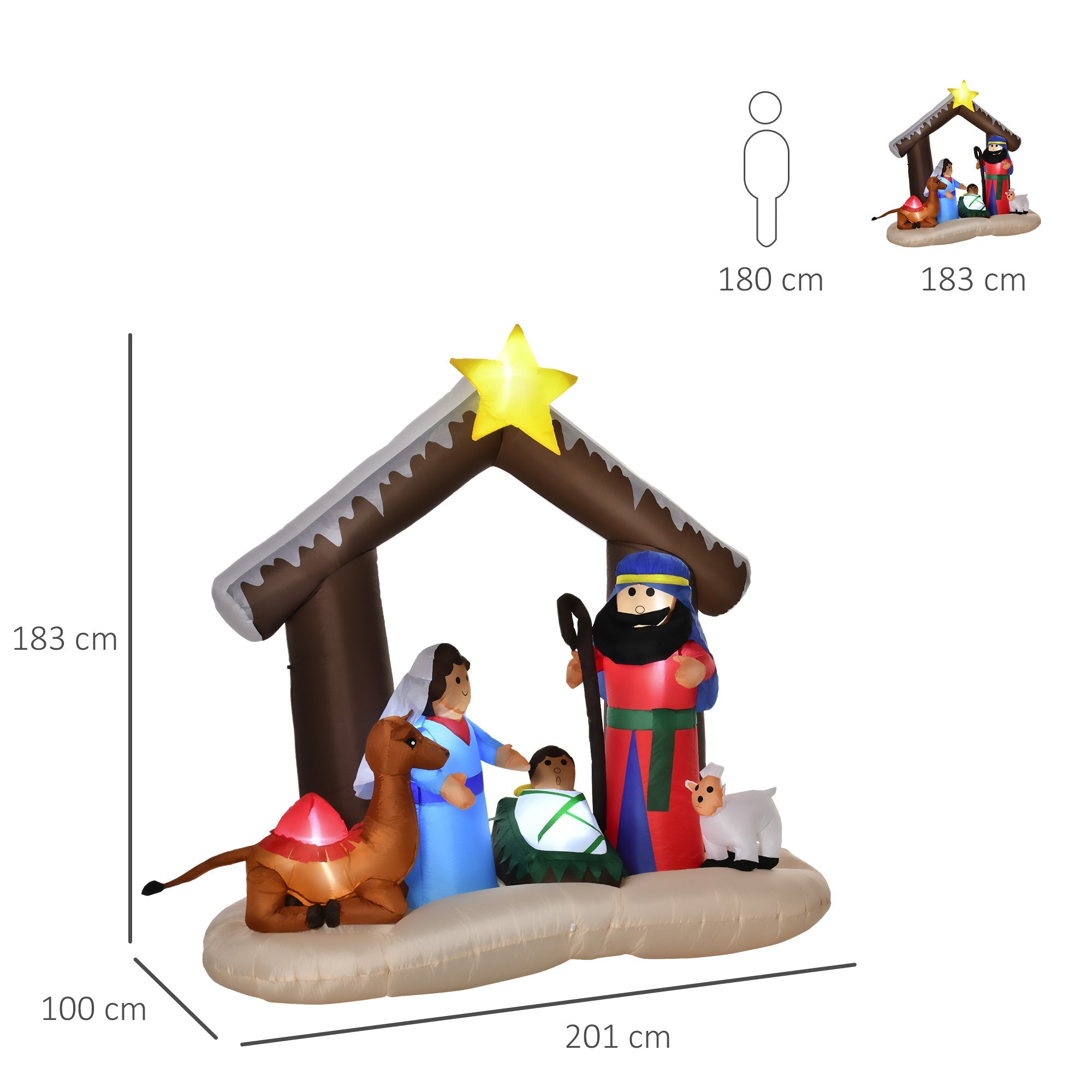 Presepe Gonfiabile 201x100x183 cm con Luci LED Multicolore