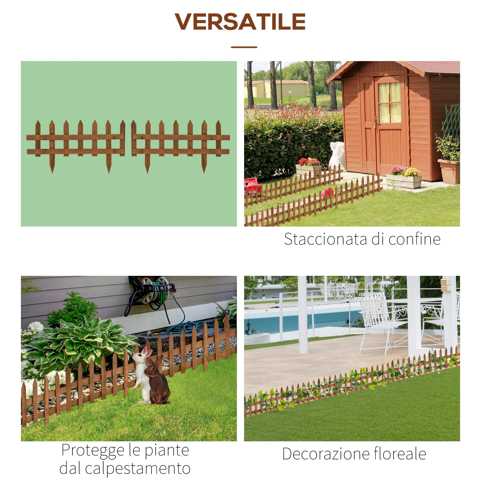 Staccionata in Legno 12 Pezzi H34 cm per Aiuole Giardino e Orto