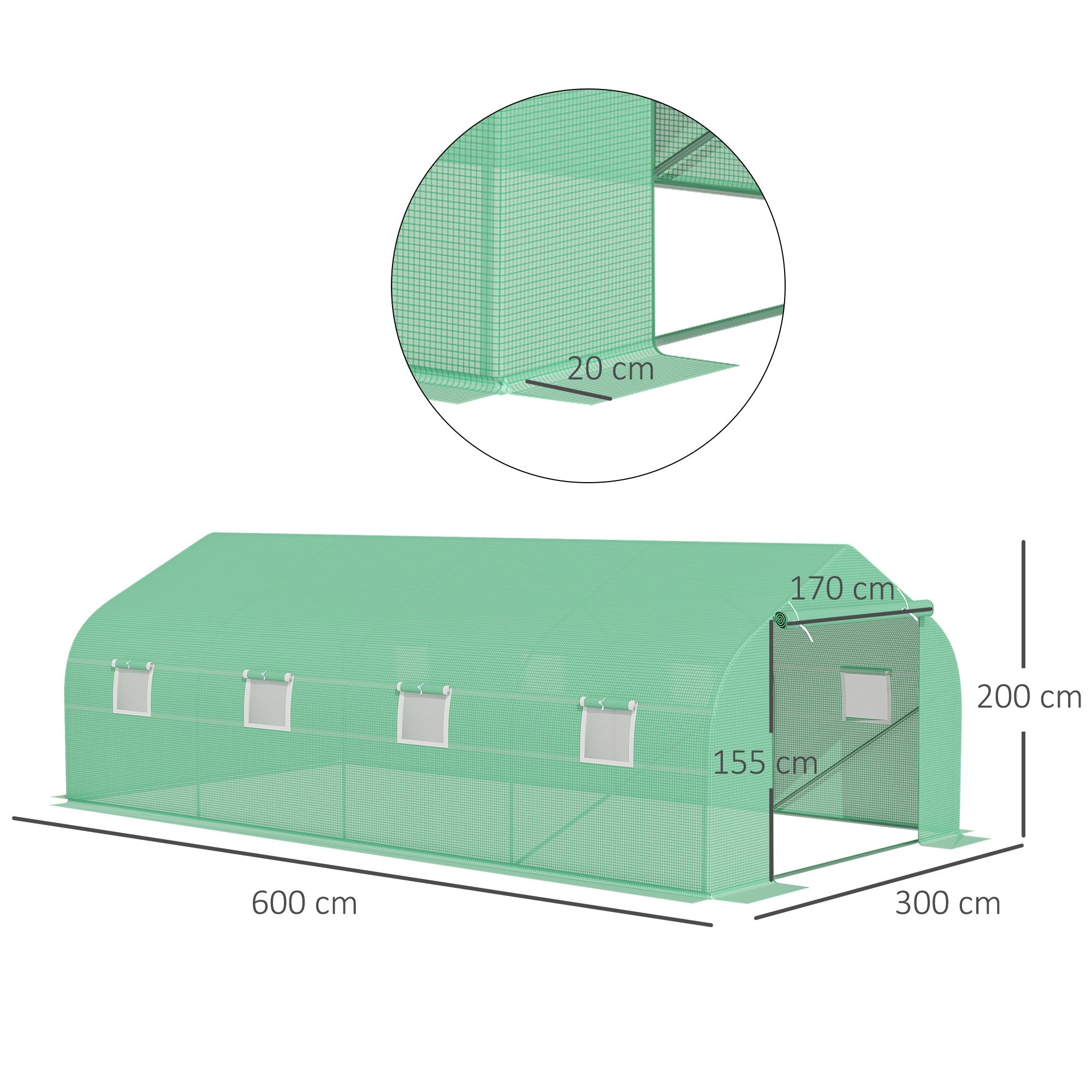 EasyComfort Serra da Giardino a Tunnel 6x3x2m con Tetto Spiovente in PE, Verde