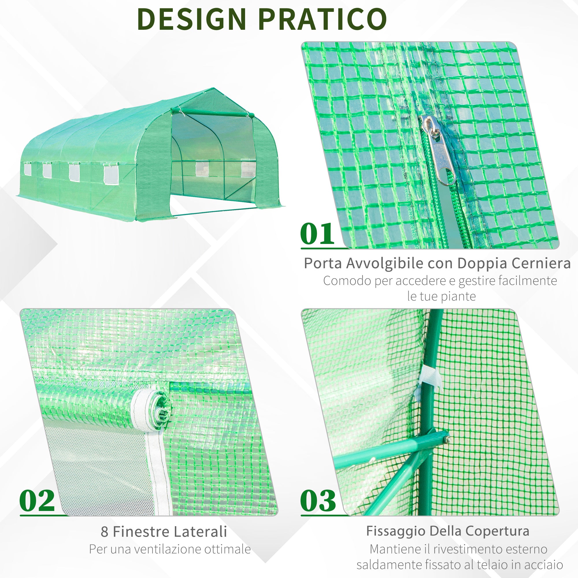 EasyComfort Serra da Giardino a Tunnel 6x3x2m con Tetto Spiovente in PE, Verde