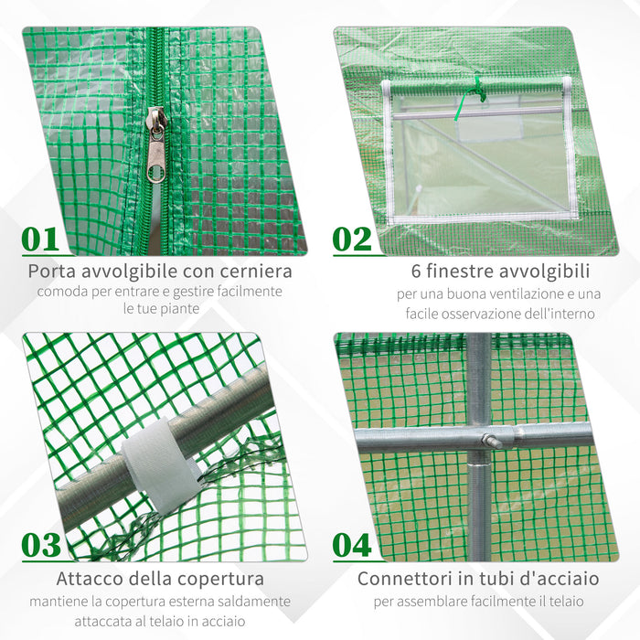 EasyComfort Serra da Giardino 3.5 x 3 x 2m con Tetto Spiovente in PE, Porta e 6 Finestre, Verde