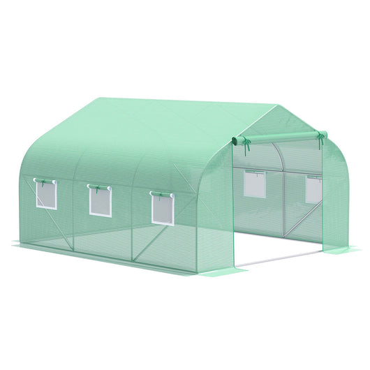 EasyComfort Serra da Giardino 3.5 x 3 x 2m con Tetto Spiovente in PE, Porta e 6 Finestre, Verde