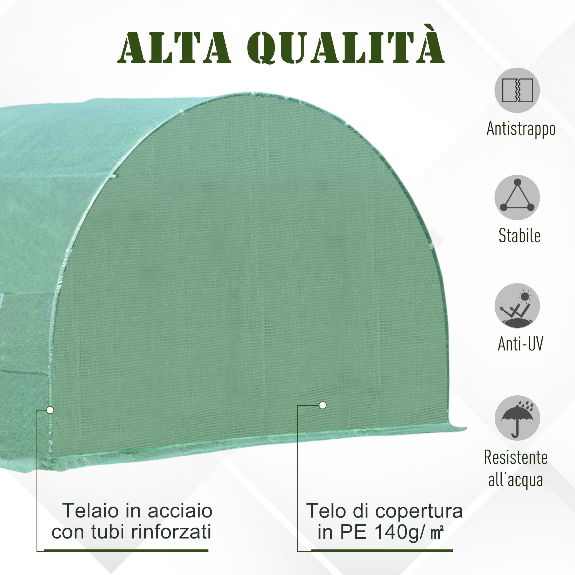 EasyComfort Serra per Piante a Tunnel da Esterno in Acciaio e PE con 8 Finestre 5.95 x 3 x 2m Verde