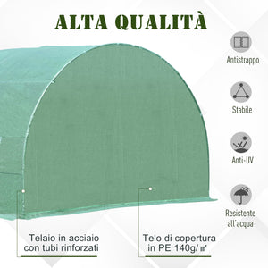 EasyComfort Serra per Piante a Tunnel da Esterno in Acciaio e PE con 8 Finestre 5.95 x 3 x 2m Verde