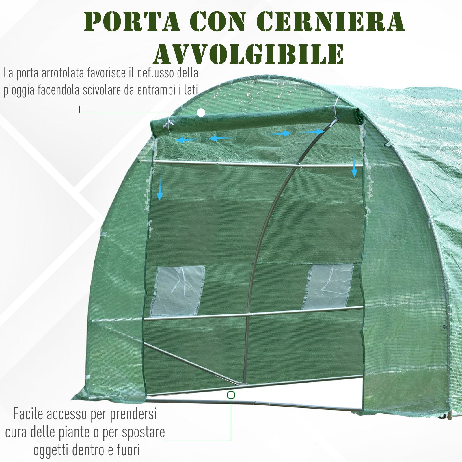 EasyComfort Serra per Piante a Tunnel da Esterno in Acciaio e PE con 8 Finestre 5.95 x 3 x 2m Verde