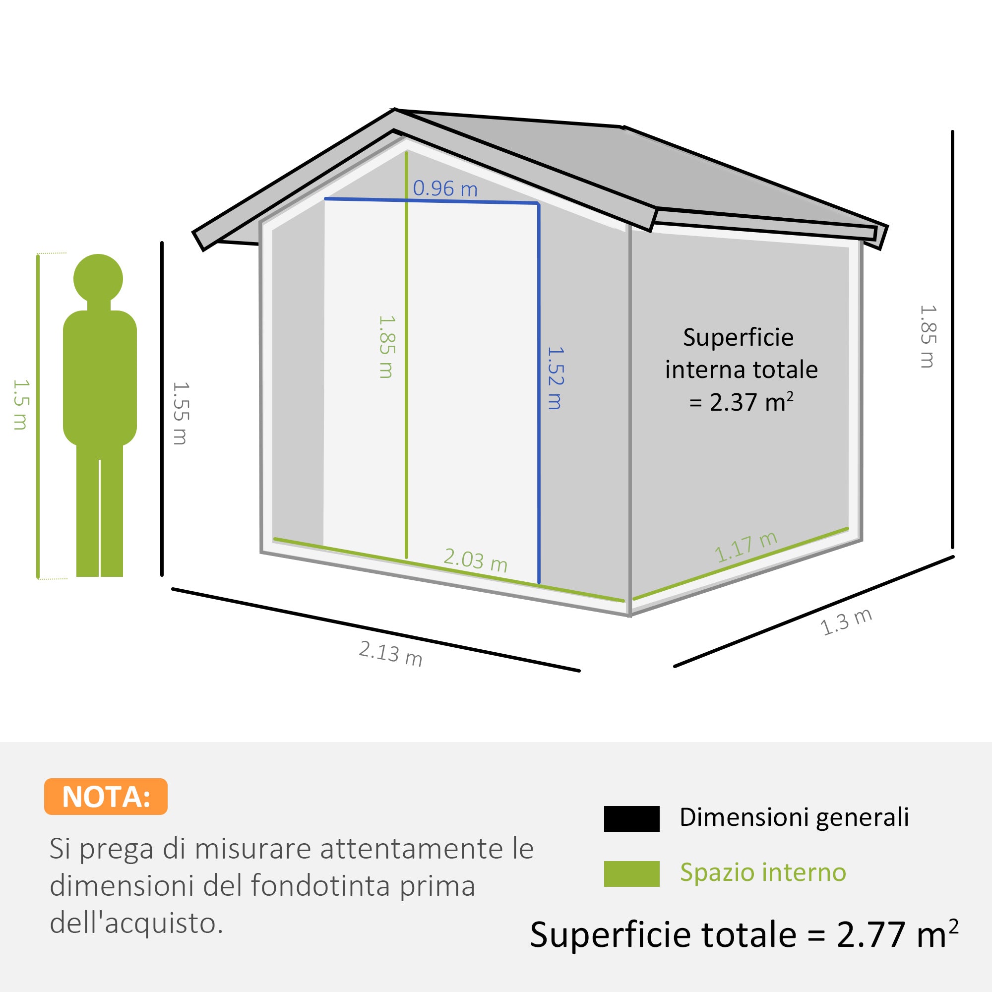 EasyComfort Casetta da Giardino Porta Utensili in Lamiera con Porte Scorrevoli, 213x130x185cm, Grigio Scuro