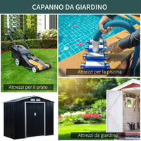 EasyComfort Casetta da Giardino Porta Utensili in Lamiera con Porte Scorrevoli, 213x130x185cm, Grigio Scuro