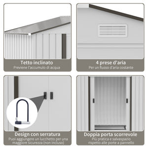 EasyComfort Casetta Porta Utensili in Acciaio, Capanno da Giardino con Porte Scorrevoli, 213x130x185 cm, Bianco