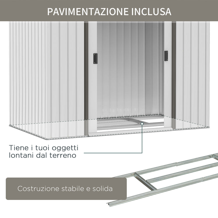 EasyComfort Casetta Porta Utensili in Acciaio, Capanno da Giardino con Porte Scorrevoli, 213x130x185 cm, Bianco