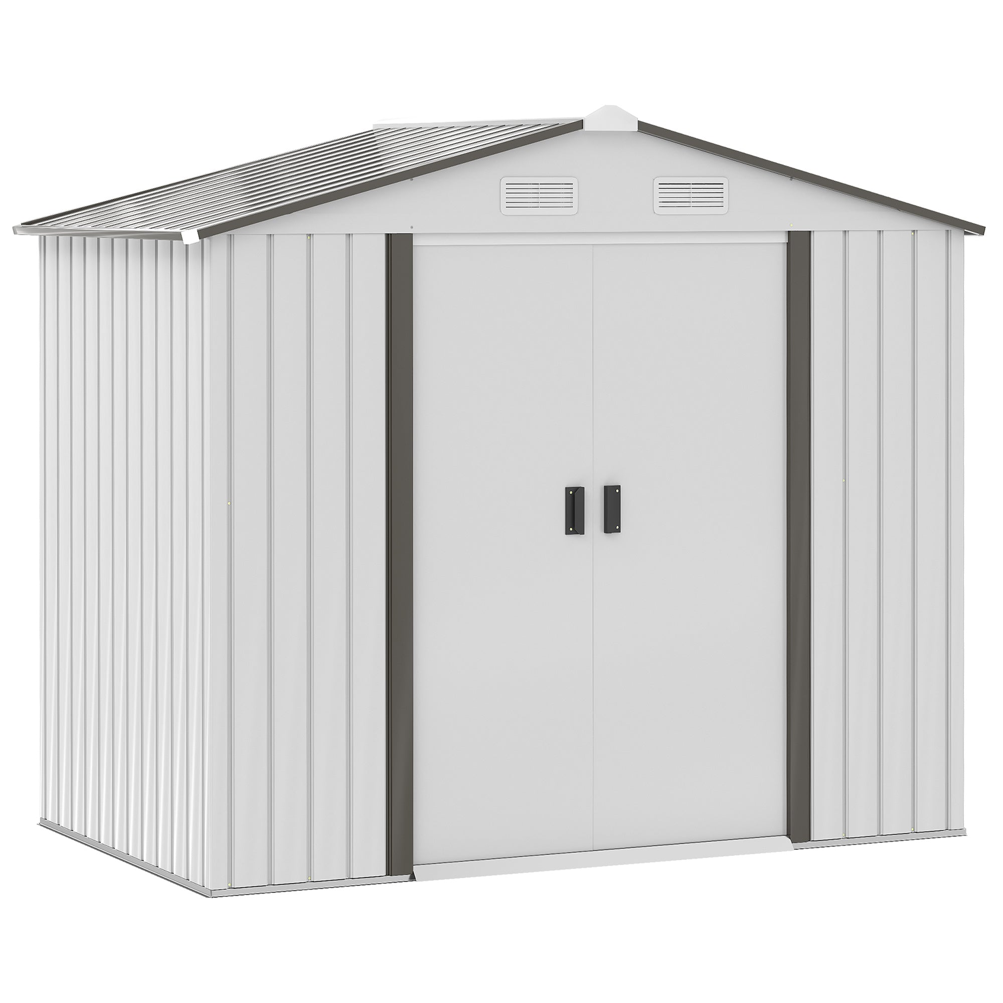 EasyComfort Casetta Porta Utensili in Acciaio, Capanno da Giardino con Porte Scorrevoli, 213x130x185 cm, Bianco